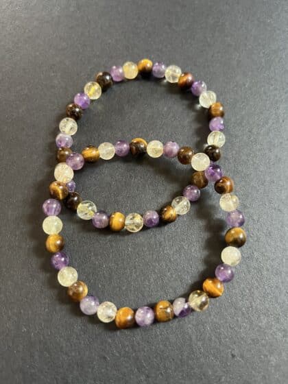 Jungfrau Heilstein Armband für Klarheit, innere Balance und Lebensfreude mit Tigerauge, Amethyst und Natur-Citrin